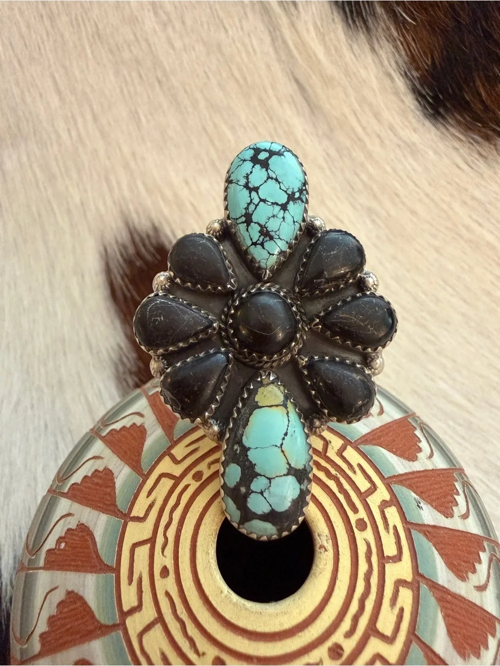 ❤️ High Grade Blue Moon Turquoise Sterling Silver ADJ Statement Ring 16.4 Grams